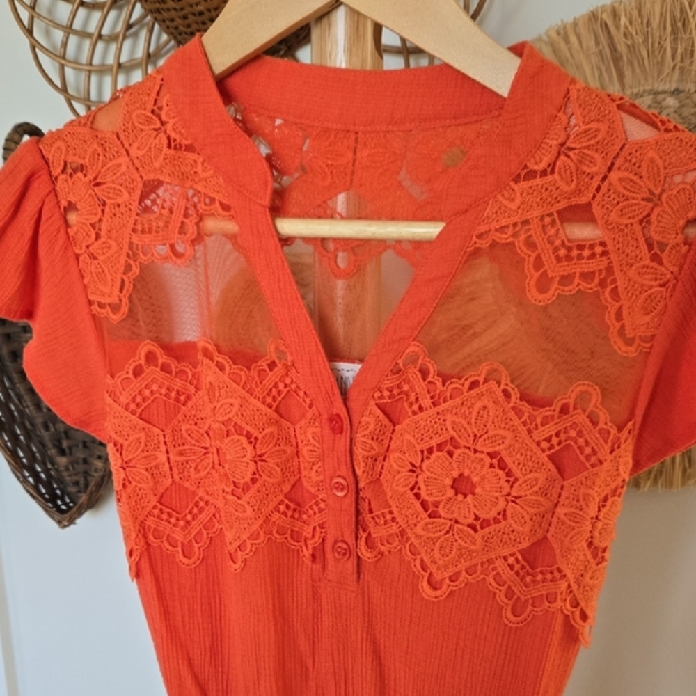 Sweet Wanderer Vibrant Orange‎ Lace Dress